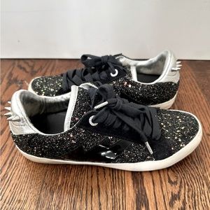 ZADIG & VOLTAIRE Multi sparkle black with silver stud accents sneakers.